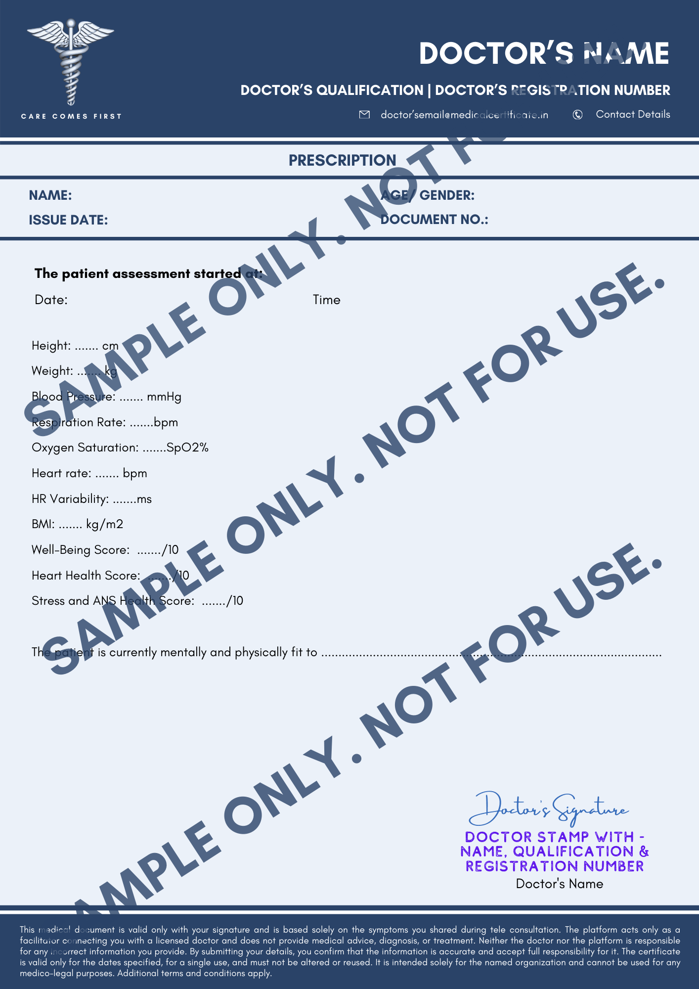 SAMPLE-FITNESS-PRESCRIPTION-DIGITAL SAMPLE - MEDICAL CERTIFICATE - SICK LEAVE - DIGITAL